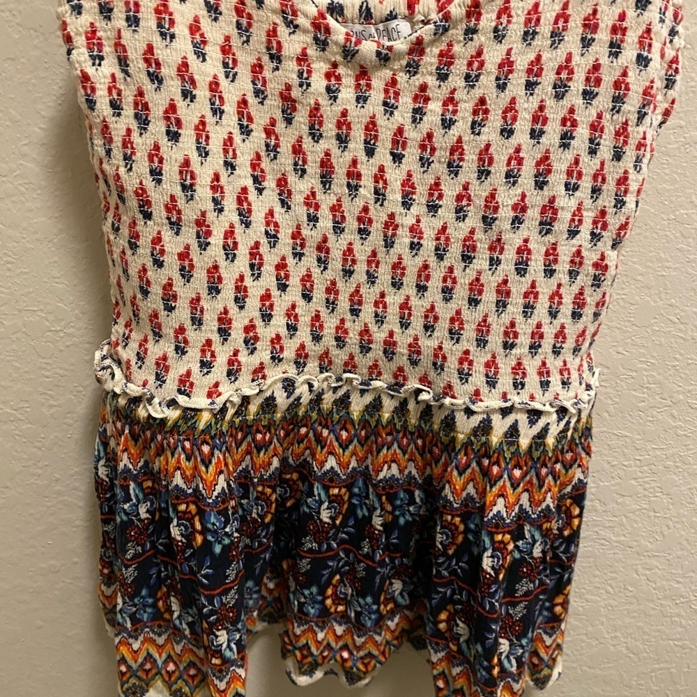 Patrons Of Peace By Anthropologie Bohemian Style Mixed Media V-Neck Blouse - Picture 3 of 7